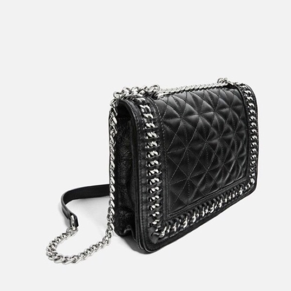 Zara Handbags - Zara Quilted Black Leather Chain Crossbody Bag
